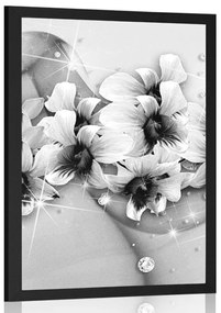 Poszter fekete fehér virágok absztrakt háttéren