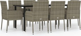 vidaXL 9 részes fekete és szürke polyrattan kerti étkezőszett párnával