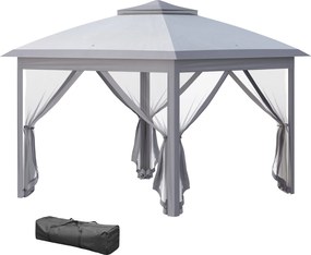 Outsunny Összecsukható Pavilon 10.8x10.8 láb Kerti Áttelepítő 3 Magasságállítással, Két Rétegű Tető, 4 Leszerelhető Szúnyoghálóval és Vízálló UV-ellen