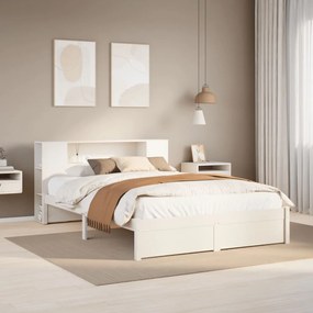 fehér tömör fenyőfa könyvespolcos ágy matrac nélkül 160x200 cm