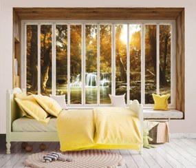 Fotótapéta - Kilátás az ablakból a vízesésre (152,5x104 cm)
