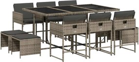 vidaXL 11 részes szürke polyrattan kerti ülőgarnitúra párnákkal