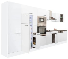 Yorki 430 konyhablokk fehér korpusz,selyemfényű fehér fronttal felülfagyasztós hűtős szekrénnyel