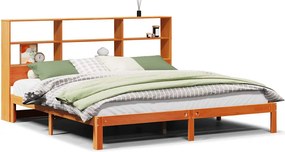 vidaXL barna tömör fenyőfa könyvespolcos ágy matrac nélkül 180 x 200cm