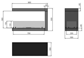InFire - Sarok biokandalló 80x50 cm kétoldalú