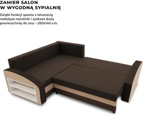 Grande sarokkanapé polcokkal , polc a bal karfaban, baloldali, szövet anyag, hab töltet, barna