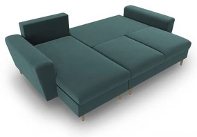 Petróleum színű bársony kinyitható tárolóhelyes sarokkanapé Kyoto – Cosmopolitan Design