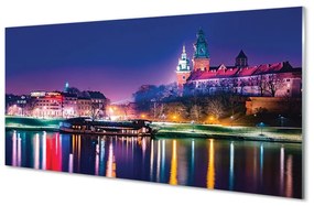 Üvegképek Krakow City éjszaka folyó 100x50 cm
