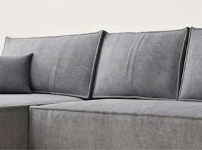 Szürke zsenília kinyitható-tárolóhelyes sarokkanapé (bal oldali-heverő résszel) Maze – Maison de Rêve