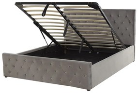 Szürke bársony ágyneműtartós franciaágy 140 x 200 cm AMIENS Beliani