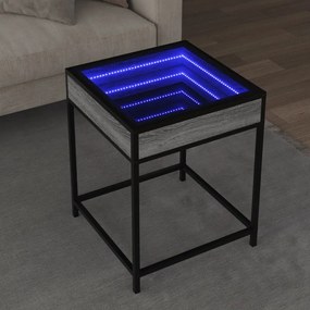 Szürke sonoma végtelen hatású LED-es dohányzóasztal 40x40x51 cm