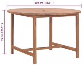 tömör tíkfa kerti étkezőasztal Ø110 x 75 cm