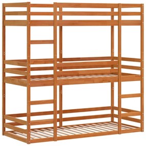 viaszbarna tömör fenyőfa háromszintes ágy 75 x 190 cm