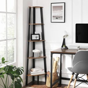 Intenso Home 5 szintes sarokpolc / könyvespolc / virágtartó állvány 37 x 160cm, modern tölgy szín | Döntött design fém lábakkal