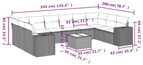 11 részes fekete polyrattan kerti ülőgarnitúra párnákkal