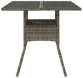 szürke polyrattan üveglapos kerti asztal 80 x 80 x 75 cm