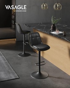 2 db állítható magasságú bárszék szett, 44 x 48 x (90–112) cm, fekete színű