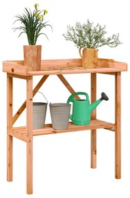barna tömör fenyőfa növénytartó asztal polccal 78x38x82,5 cm