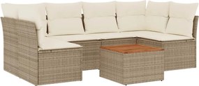 vidaXL 7 részes bézs polyrattan kerti ülőgarnitúra párnákkal