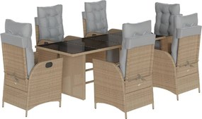vidaXL 7 részes vegyes bézs polyrattan kerti étkezőgarnitúra párnákkal