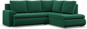 Tokio sarokkanapé, L alakú háttámlával, 2 ágyneműtartóval, bársony, jobboldali, zöld