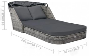 antracitszürke polyrattan napozóágy napellenzővel