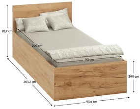 Egyszemélyes ágy 90 cm Discutibles (aranyy craft tölgy) (ágyráccsal)  (tárolóhellyel). 1116311