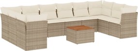 vidaXL 11 részes bézs polyrattan kerti ülőgarnitúra párnákkal