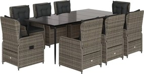 vidaXL 9 részes szürke polyrattan kerti étkezőgarnitúra párnával