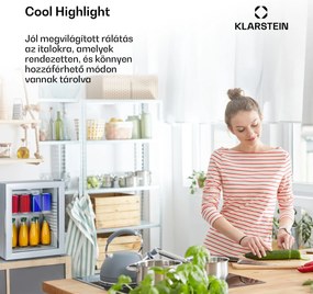 Klarstein Brooklyn 24, mini hűtőszekrény, üvegajtóval, LED világítás, polcok