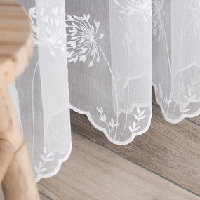 Hímzett függöny virágmintával, batiszt anyagból, 280 cm magas, fehér