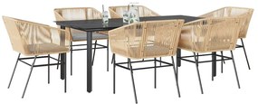 vidaXL 7 észes barna polyrattan üveg kerti étkezőgarnitúra párnával