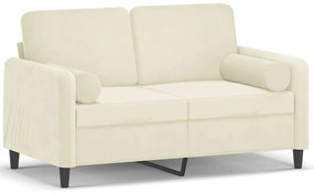 2 személyes krémszínű bársony kanapé díszpárnákkal 120 cm