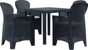 vidaXL 5-részes antracit rattan hatású műanyag kültéri étkezőgarnitúra