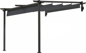 Outsunny Terasz Tető Pergola kb. 3x3m Terasz Napernyő, Alumíniumból Készült Kerti Pavilon, Fali Rögzítésű, Állítható Tetős Kerti Pavilon, Napvédő Tera