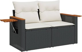vidaXL 2 személyes fekete polyrattan kerti kanapé párnával