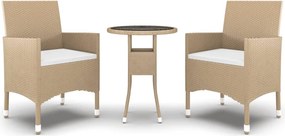 vidaXL 3 részes bézs kerti polyrattan étkezőgarnitúra