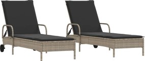 vidaXL 2 db világosszürke polyrattan napozóágy párnával