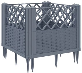 szürke PP kerti virágláda cövekekkel 43,5 x 43,5 x 43,5 cm