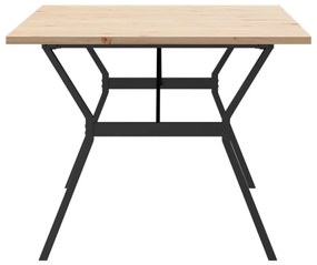 Tömör fenyőfa és acél Y-vázú étkezőasztal 200x100x75,5 cm