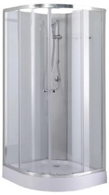 Stuxi Genova 80x80 cm íves két tolóajtós fehér hátfalas zuhanykabin 5 mm üveggel zuhanytálcával és csapteleppel