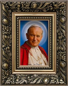 Vászonkép 25x20 Szent II. János Pál Pápa Arany Díszített Fa Keret