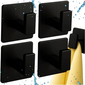 4X Fürdőszobai Öntapadós Akasztó Fürdőszobai Törölköző Akasztó Fekete