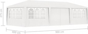 fehér rendezvénysátor oldalfalakkal 4 x 9 m 90 g/m²