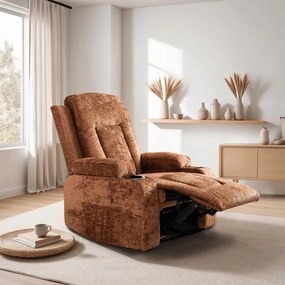 Elektromosan Vezérelhető Masszázsfunkciós Relaxfotel Barna Szövet Kárpittal. BOX 2