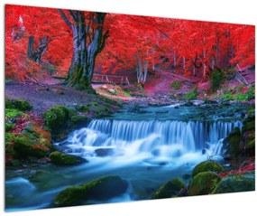 Kép Vízesés egy vörös erdőben (90x60 cm)