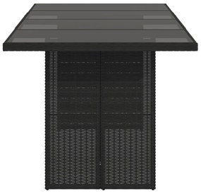 fekete polyrattan üveglapos kerti asztal 190 x 80 x 75 cm