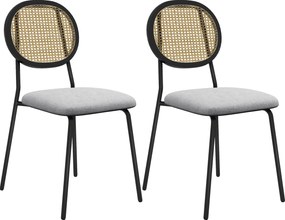 HOMCOM 2 darabos Étkezőszék Konyhai Szék Műanyag Ratán Hátlappal és Acélvázzal a Nappaliba 44x54x87 cm Szürke és Fekete | Aosom