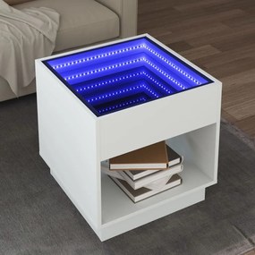 Fehér végtelen hatású LED-es dohányzóasztal 50 x 50 x 50 cm