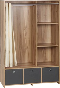 HOMCOM Ruhásszekrény, öltöző függönnyel, ruházati szekrény, akasztós szekrény, 3 rekesszel és 3 eltávolítható textil fiókkal - 105 x 48 x 160 cm, term